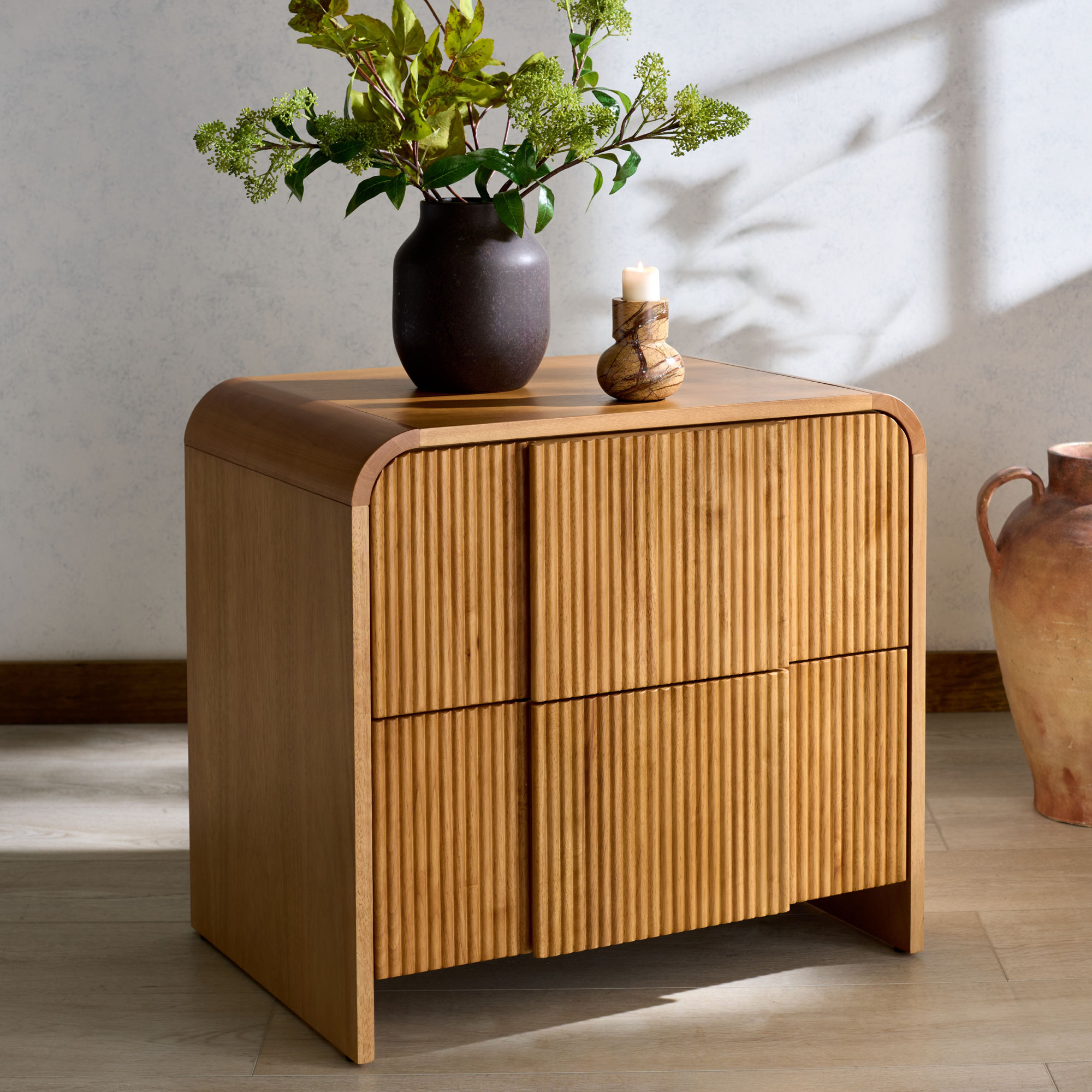 Vitale Reeded Wood 26" Nightstand, Natural
