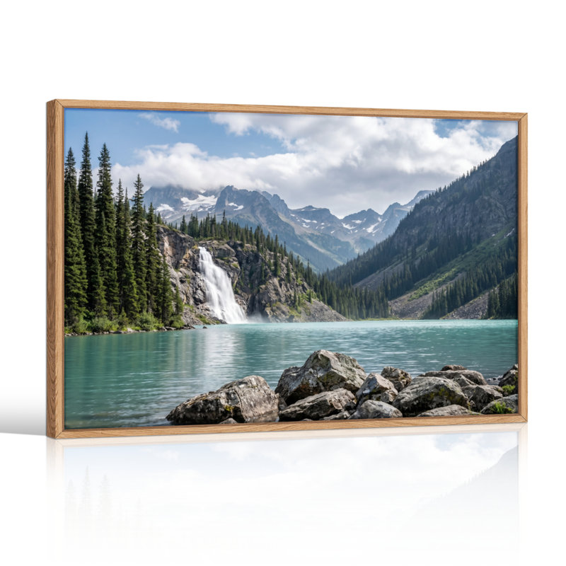 Ensemble de 1 tableau sur toile représentant un lac de montagne, H 32 po x l 48 po, Naturel