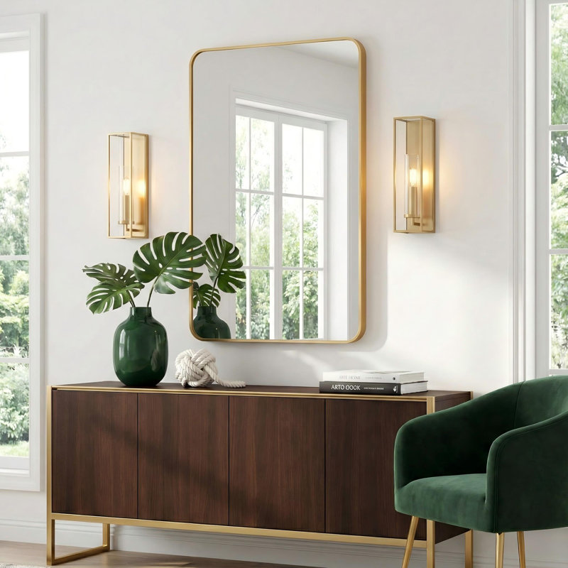 Mercedita Metal Rectangle Wall Mirror, 36" x 24", Gold