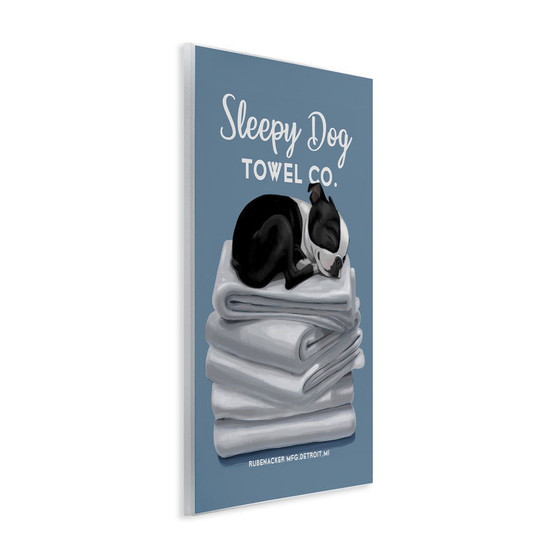 «Sleepy Dog Towel Co.», adorable Boston Terrier, salle de bain sur toile tendue, impression, H 19 po x l 13 po