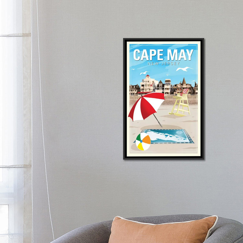 Cape May - Impression sur toile, H 26 po x l 18 po x P 1,5 po, Toile avec cadre noir, Pas de tapis