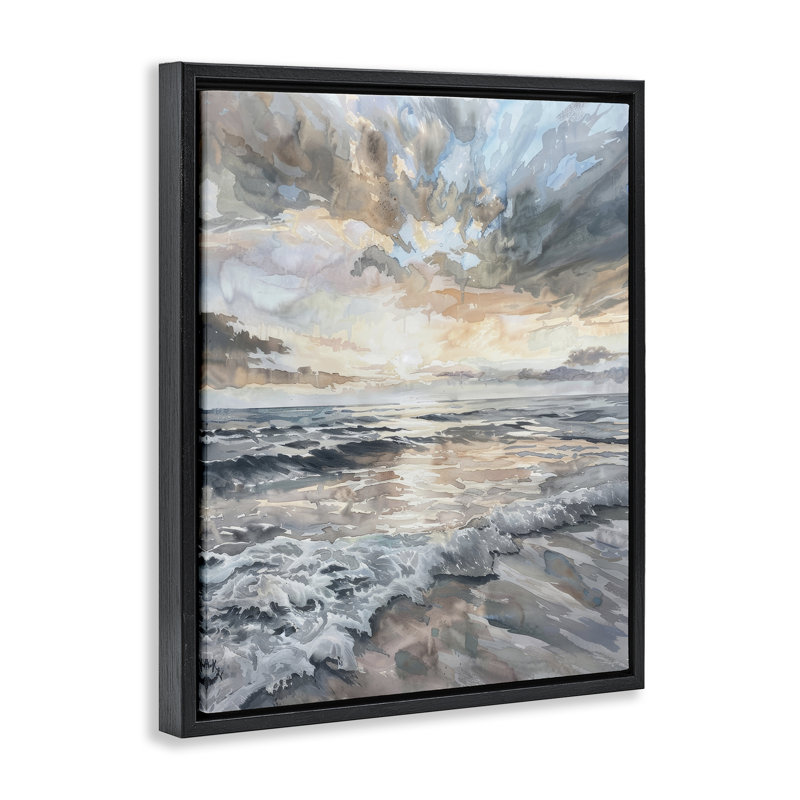  «Cloud Break over Sea Floater» par Petal Prints Design, Cadre flottant noir de jais, H 21 po x l 17 po