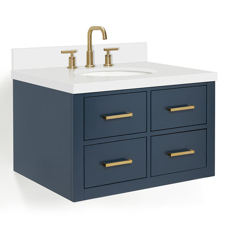 Ensemble de meuble-lavabo mural simple 31 po Macmullin, Bleu minuit, Laiton satiné