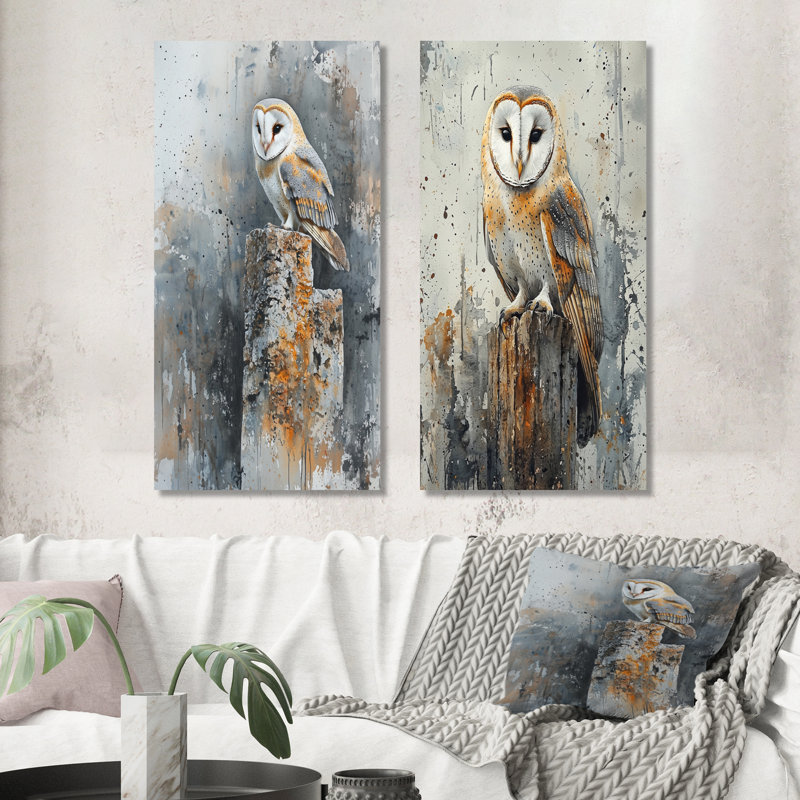Barn Owl at Twilight I - Bird, impression d'art mural en métal 2 pièces, 32" H x 32" W