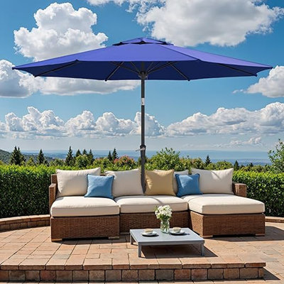 Parasol de terrasse pour l'extérieur avec bouton-poussoir inclinable et manivelle, parasol de table à 8 nervures