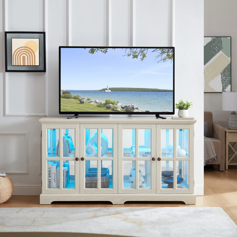 Bookcase, LED Display Cabinet With Adjustable Shelves And Glass Doors, White