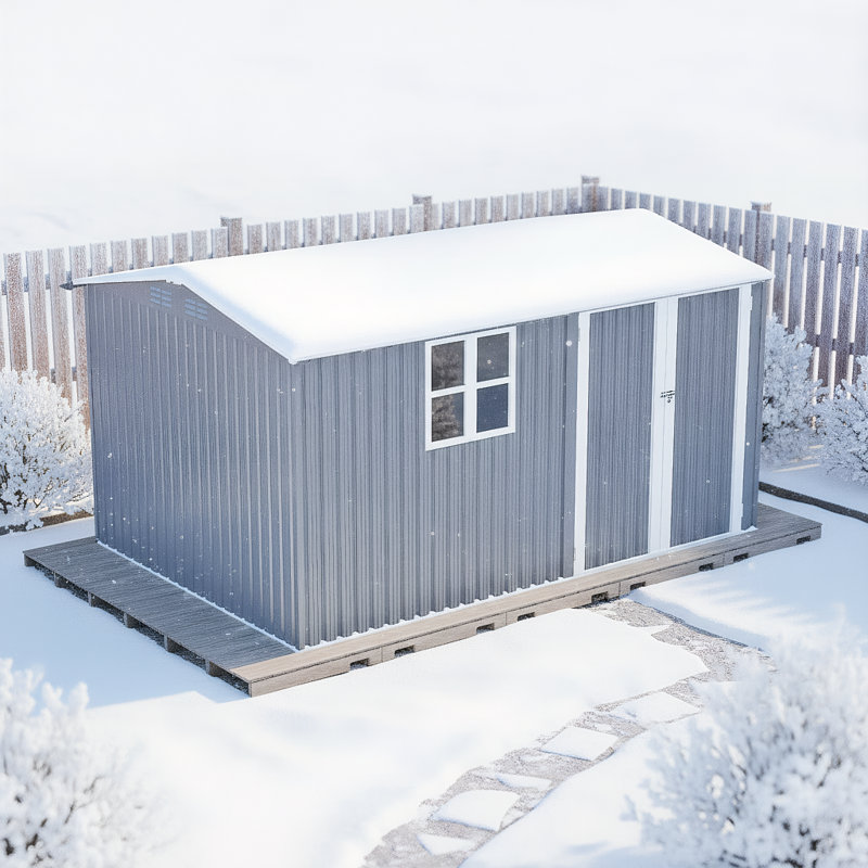 12x10 FT Metal Garden Shed with Lockable Doors, Waterproof Steel Utility Building for Backyard, Patio, Lawn - Heavy Duty, Grey