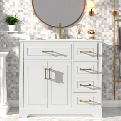 Meuble-lavabo 36 po avec comptoir en céramique, armoire de rangement et tiroirs 36 po