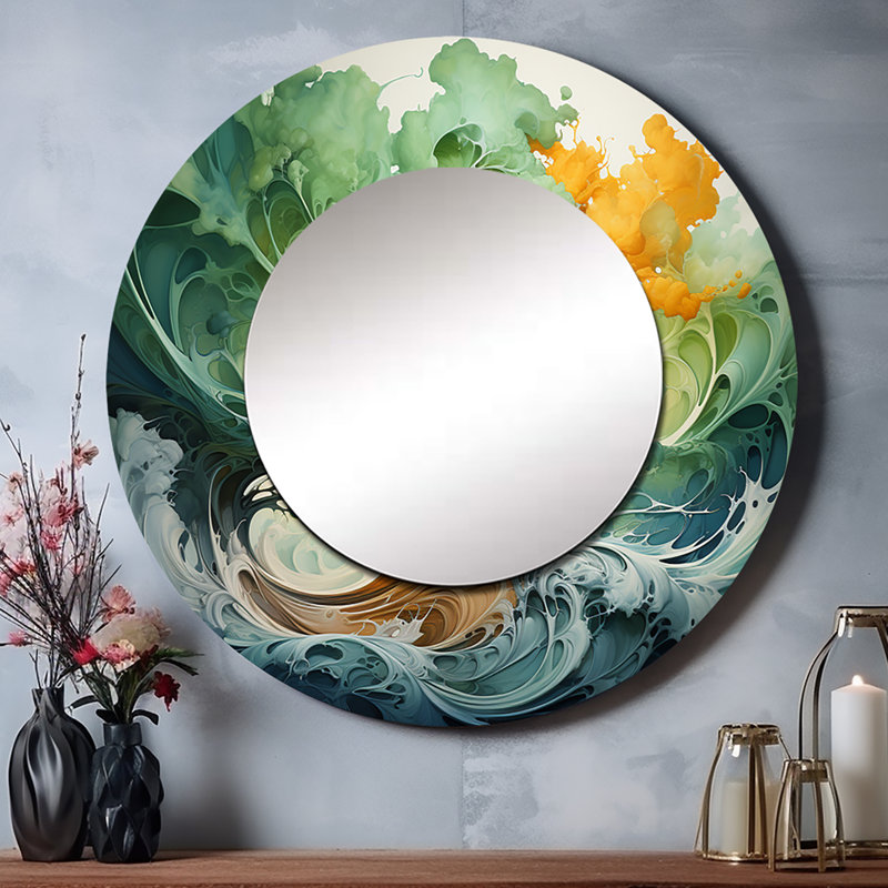 Savannha - Tree Redwood Round Mirror Wall Decor, 23" x 23"