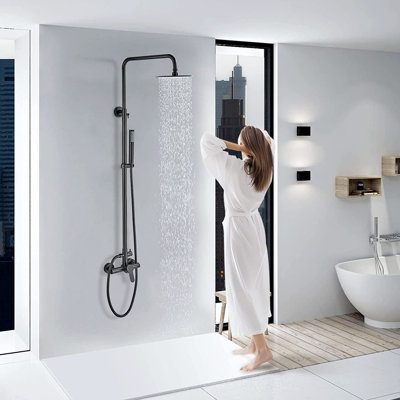 Robinet de douche d'extérieur Alenart noir mat Sus304 Système de douche 8 pouces Pomme de douche haute pression avec douchette à main Ensemble de douche mural