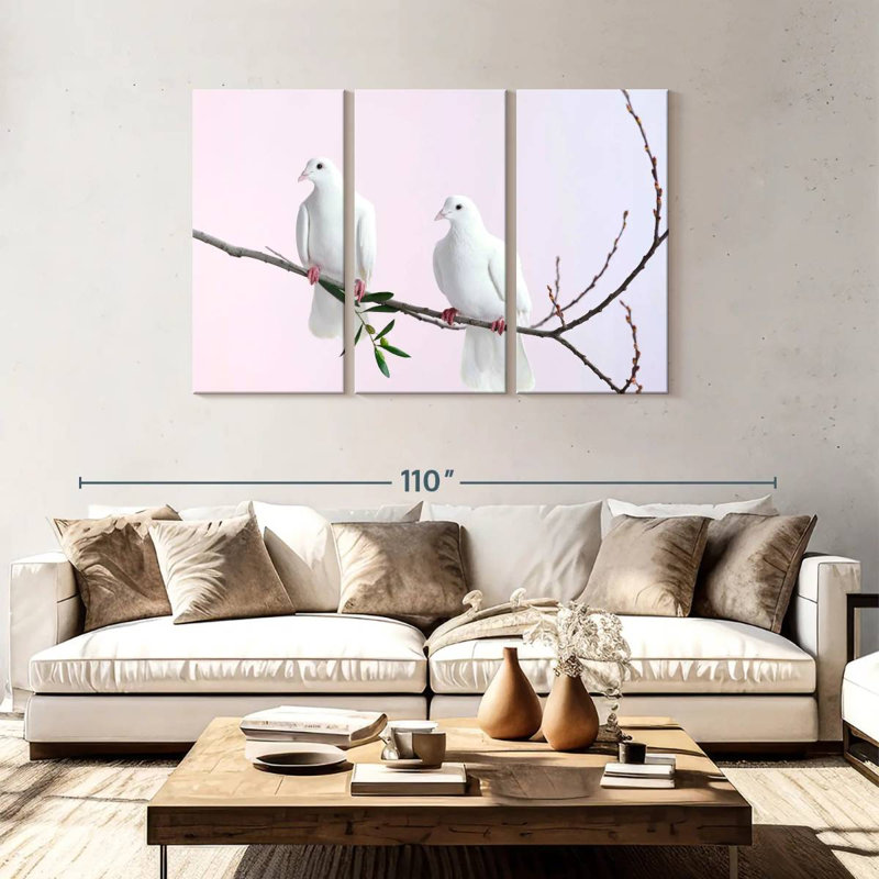 Brampt Perched White Doves, 48" H x 74" W