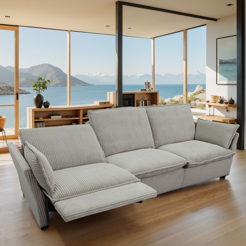 Emilio 116.14" Modular Power Inclining Sofa Sofa with headrest, stain-resistant Corduroy fabric, 5-zone lumbar support