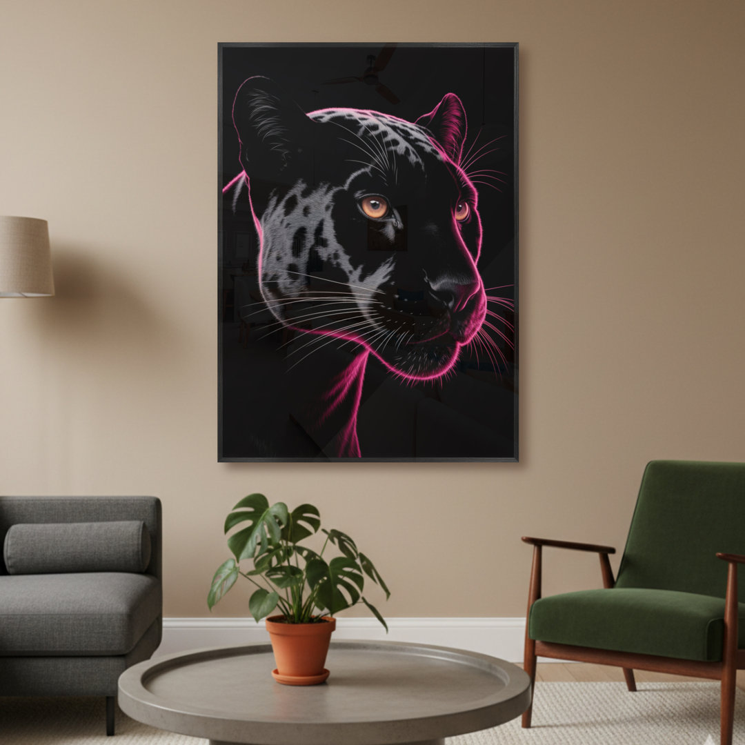 LED Illuminated Wall Art – Pink Glow Panther Framed Wall Art With Remote Control