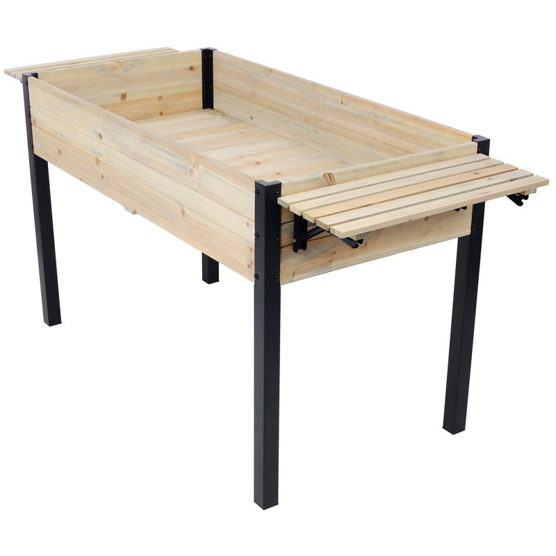 Boîte à fleurs polyvalente à pieds en métal pour tous les espaces extérieurs, H 29,5 po x l 23,6 po x P 62,5 po, Noir/naturel