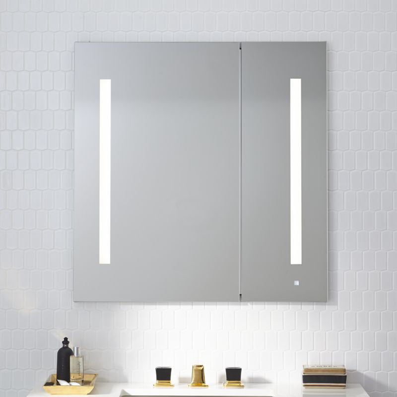 AiO Recessed Framed Medicine Cabinet with 3 Adjustable Shelves and LED Lighting, 39.375" H x 23.25" W x 4" D, Left