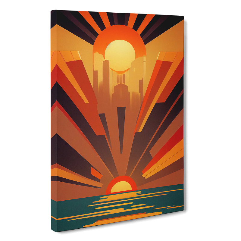 Art Deco Ocean Sunset No.1 - Wrapped Canvas, 50cm H x 35cm W x 3cm D