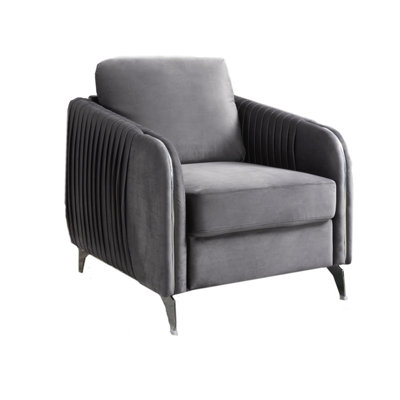 Hadriano 32"W Gray Velvet Modern Chic Accent Armchair
