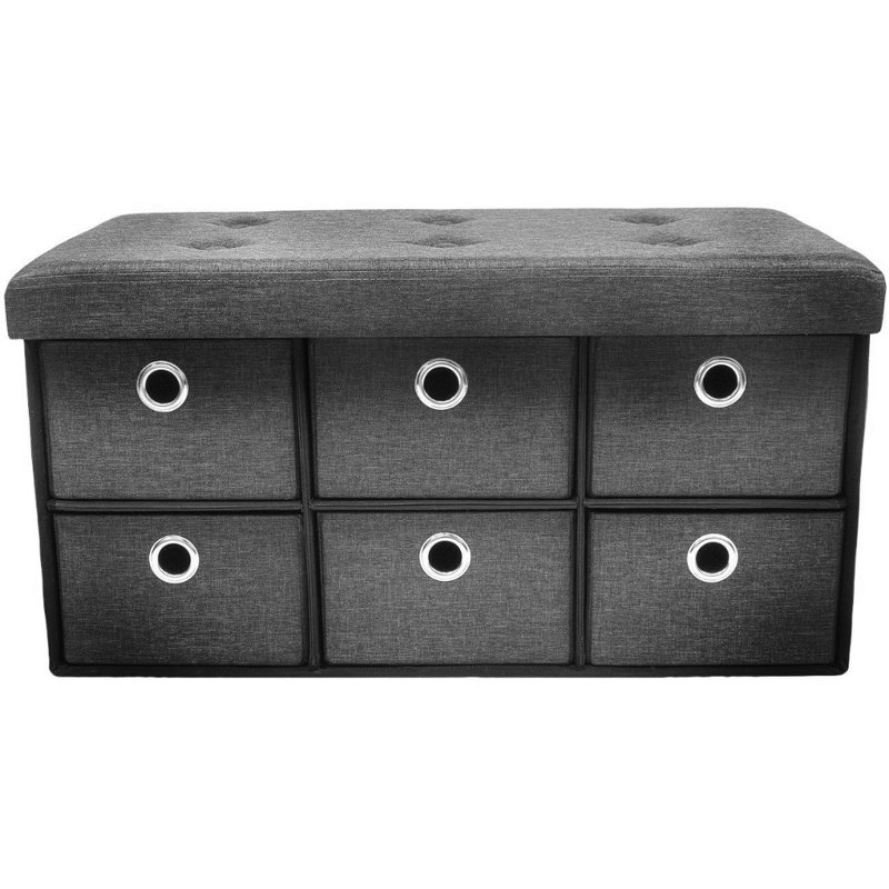 Sorbus Collapsible Storage Bench Chest with Drawers, Gray