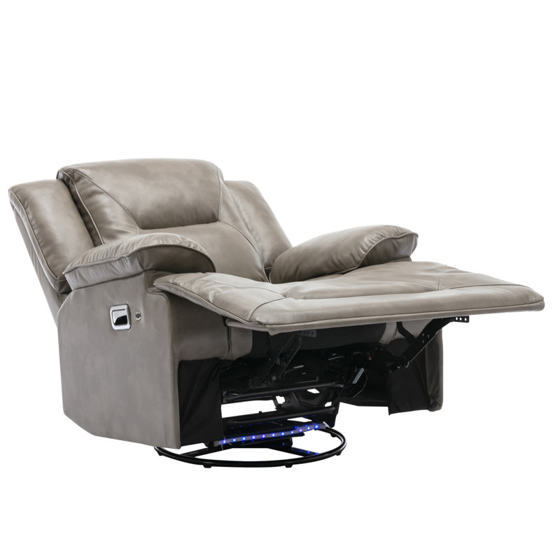 360° Swivel And Rocking Home Theater Recliner Manual Recliner Chair With A LED Light Strip For Living Room, Gray