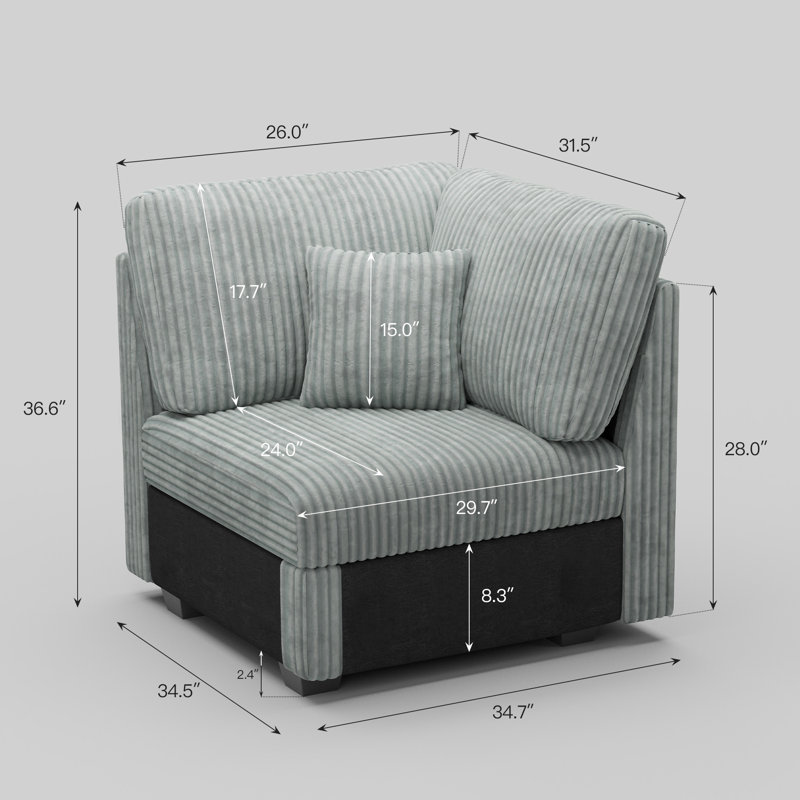  Canapé modulaire en velours côtelé Bianca, Velours côtelé gris pâle
