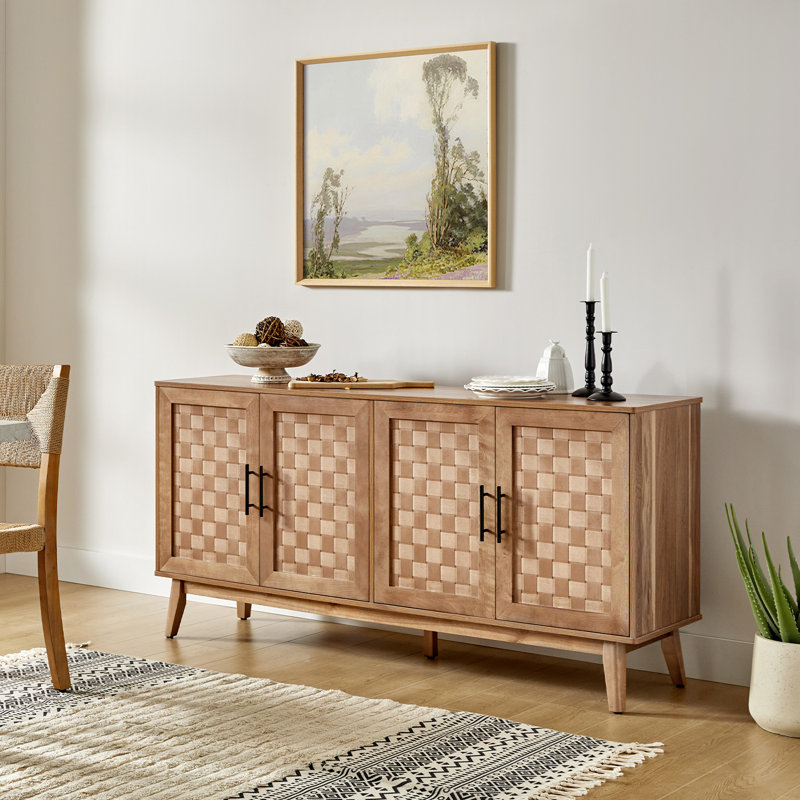 Aleksei Modern 63" Wide Sideboard with Adjustable Shelves, Walnut