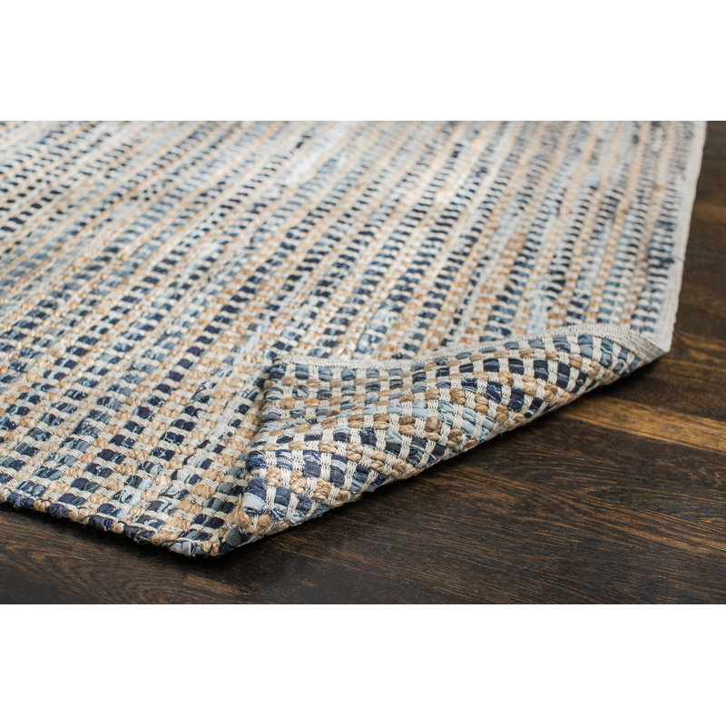 Handmade Blue Cotton Braided Rectangular Area Rug