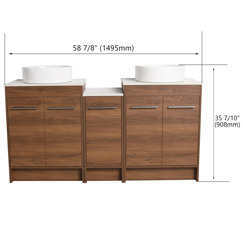 Maricka 60" Double Bathroom Vanity Set, Freestanding Bathroom Vanity with Ceramic Sink Top, 5 Doors And 3 Shelves