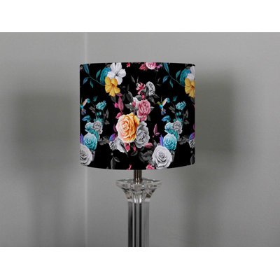 Humming Bird, Roses, Peony with Leaves 22 cm H Drum Cotton Lamp Shade ( Uno )