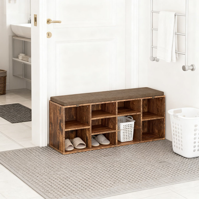 Banc de rangement pour chaussures avec siège rembourré, organisateur de hall d'entrée à 10 casiers pour le salon, la chambre à coucher et le couloir