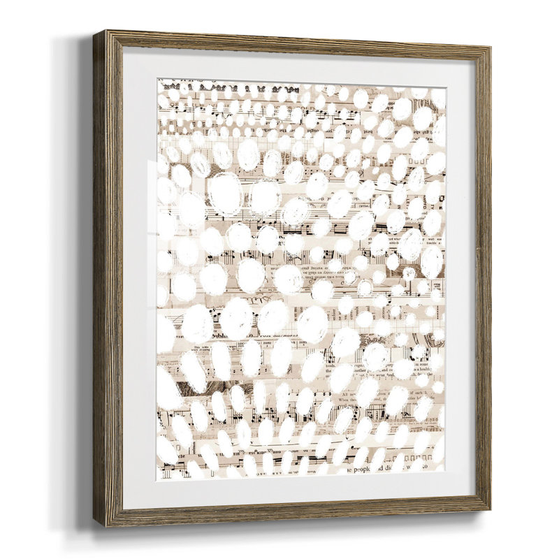 Motif rétro II, Blanc, Toile avec cadre noyer