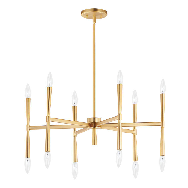 Monstair 12 - Light Dimmable Modern Linear Chandelier, Satin Brass