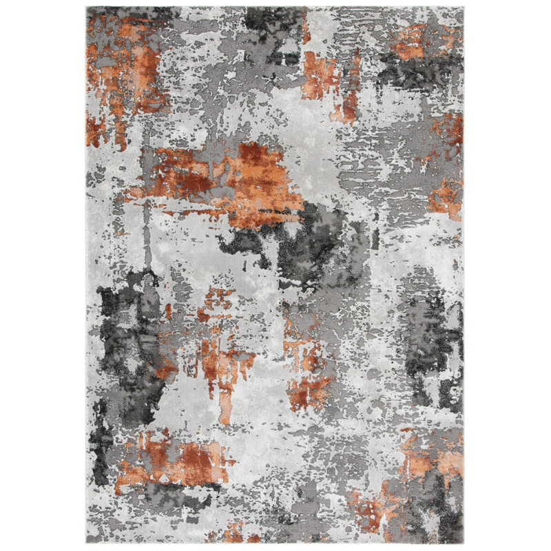 Ettinger Abstract Gray/Orange Area Rug, Rectangle 6'7" x 9'