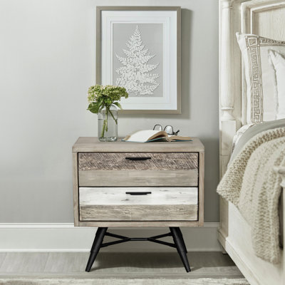 Bridges 2 Drawer Nightstand In Wood, Multi Tonal Finish, Ample Space To Keep, 24" W X 18" H, Gray Main Color Wood Nightstand, Storage Area, Width, Blend