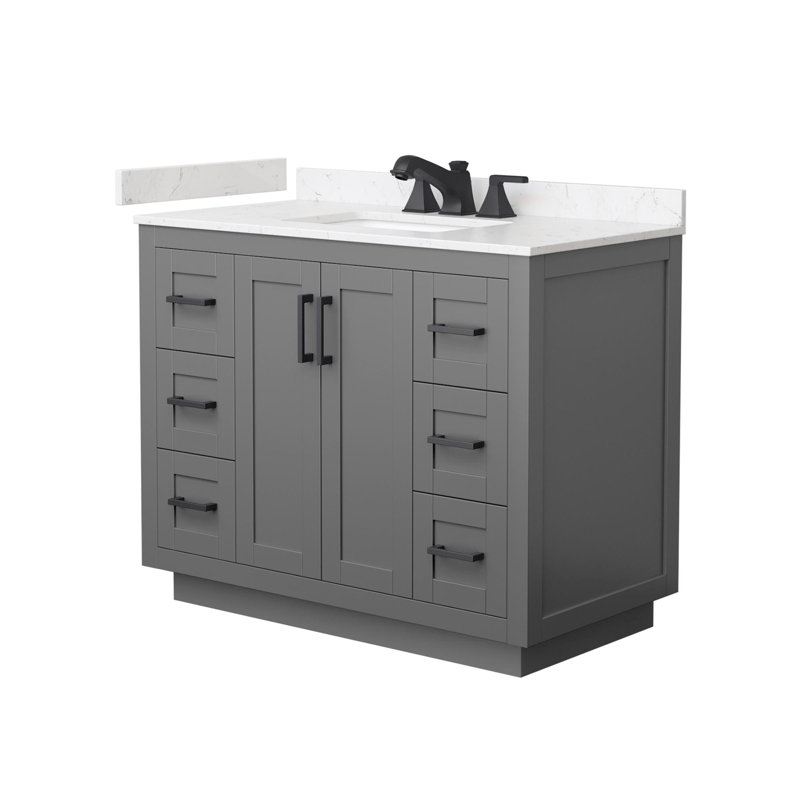 Meuble-lavabo simple autoportant 42 po avec plateau en marbre Miranda, Gris, Noir mat