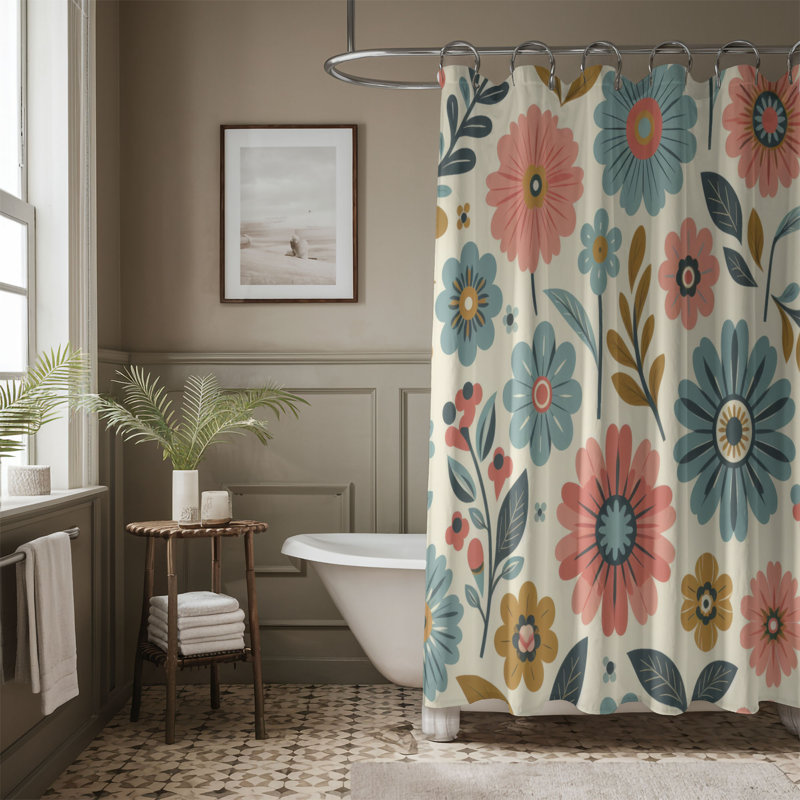 Rideau de douche standard 1 pièce Retro Bloom Pop, H 74 po x l 71 po