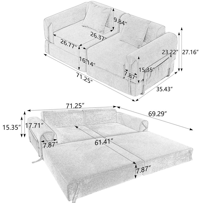 Canapé combiné 68,5 po, Beige, H 23 po x l 78 po x P 35 po