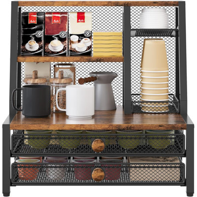 70 Standard Capsules Capacity With Sliding Pods Drawer, 4-Tier Coffee Station Organizer