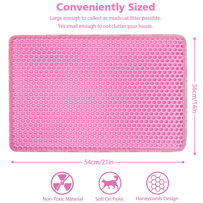 1 x tapis de recouvrement de litière rose pour chat | Matériau Eva (doux pour les pattes), double couche | 21 po x 14 po, preuve d'urine imperméable, contrôle des diffusions, utilisation à l'intérieur