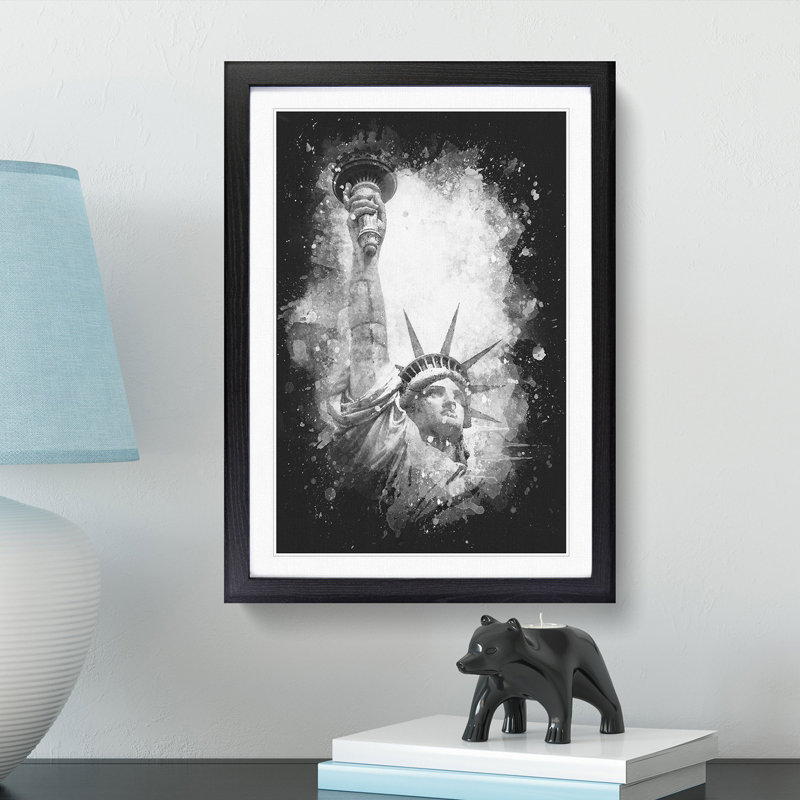 Statue of Liberty in New York City Abstract - Framed Print, 87cm H x 62cm W x 2cm D, Black Framed