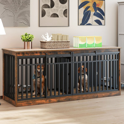 Table de meuble en bois robuste avec portes coulissantes pour chien