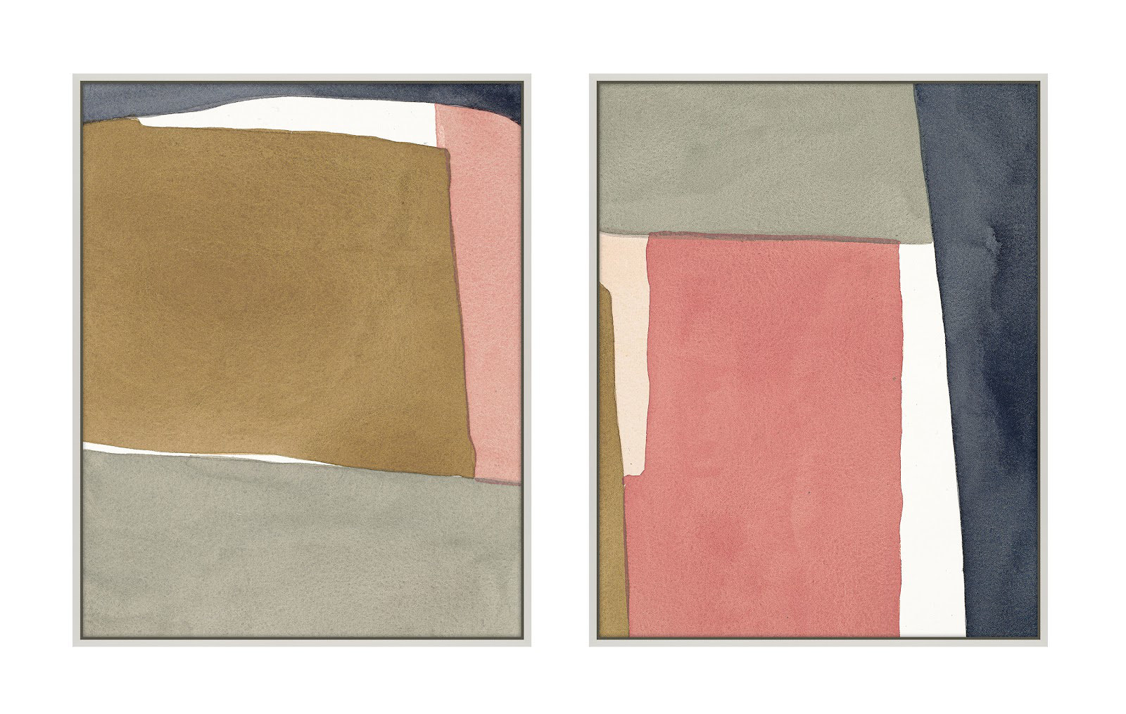 Natural Pink 2-Piece Print Set by Julia Balfour, White Framed Canvas, 25" H x 20" W x 1.4" D, Silver