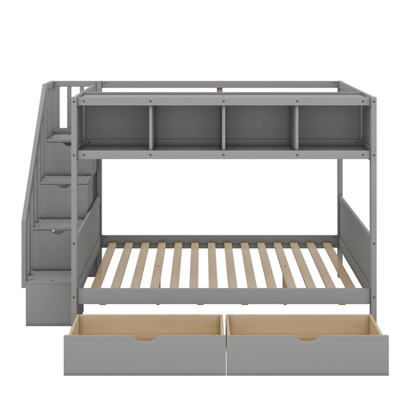 Kids Twin Over Full Bunk Bed with Drawers, Gray