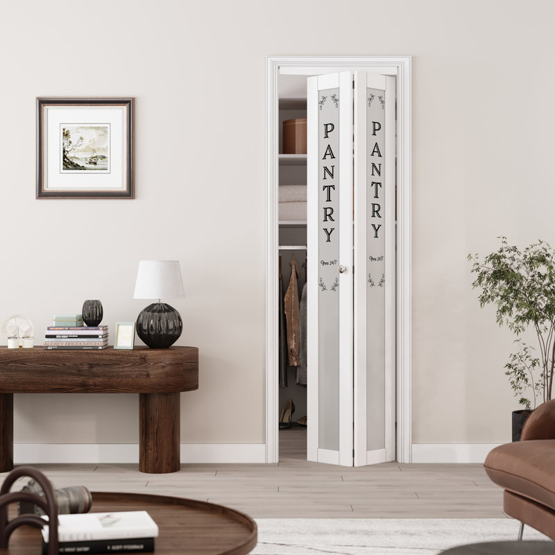 Les portes pliantes en verre manufacturé 24 po x 80 po 1 Lite et en bois massif incluent l'ensemble de quincaillerie d'installation et l'autocollant du garde-manger