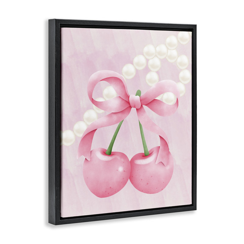 Cadre flottant pastel cerises avec perles, design par Jesse Keith, H 31 po x l 25 po, Cadre flottant noir de jais