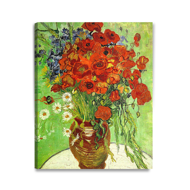 Coquelicots et marguerites rouges, Toile tendue, H 32 po x l 40 po