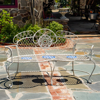63in. Écusson Embellished Mosaic Garden Bench