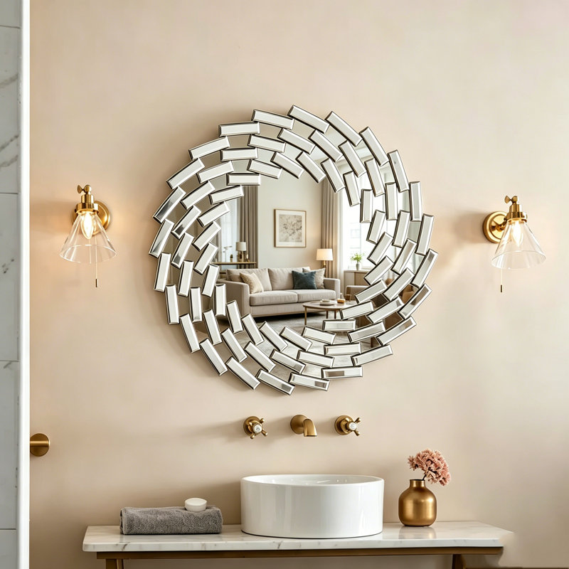 Beveled Frameless Gear Accent Wall Mirror