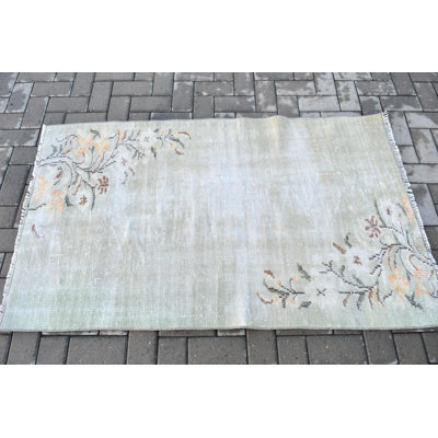 Tapis turc vert en laine tissé à la main, parfait pour votre vestibule ou n'importe quel endroit de votre maison