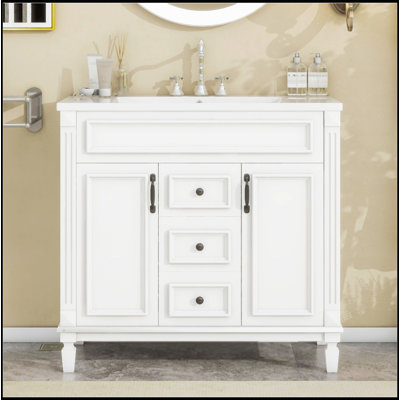 Meuble-lavabo moderne de 36 po avec lavabo supérieur, portes à fermeture douce et tiroirs pour un rangement efficace