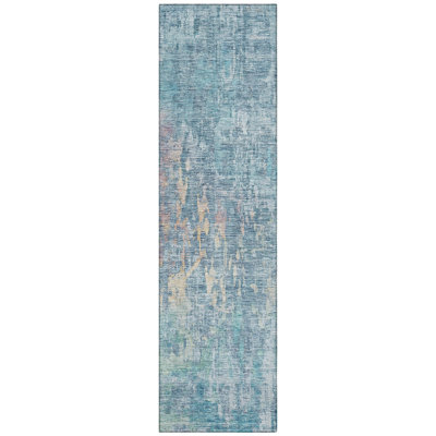 Lunisse Blue Washable Indoor-Outdoor Rug - LOOMLAN
